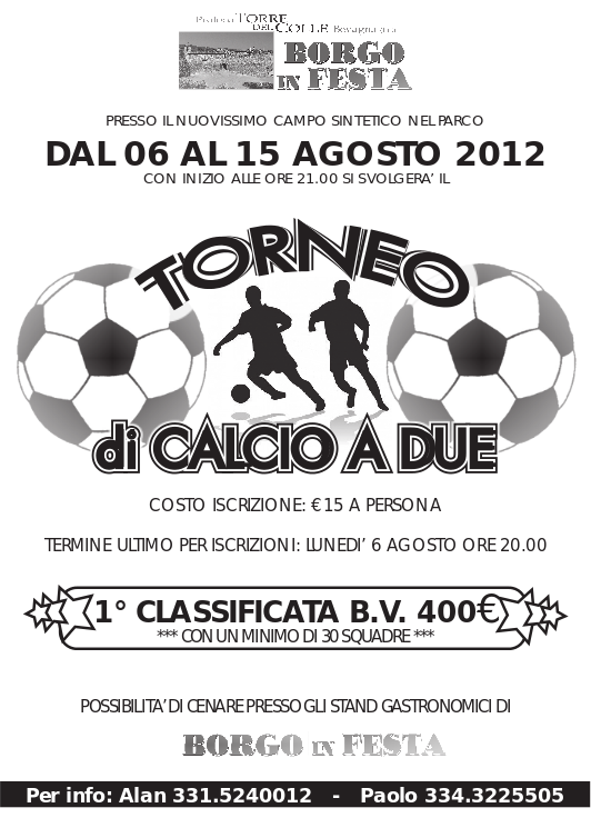 Volantino di un torneo di calcio a 2